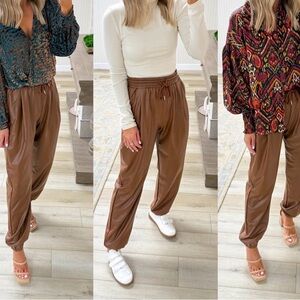 Elegant Brown Women's pleather joggers